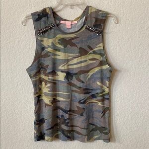 Rebellious One Camouflage Sleeveless Top with Rhinestone Detail Size M